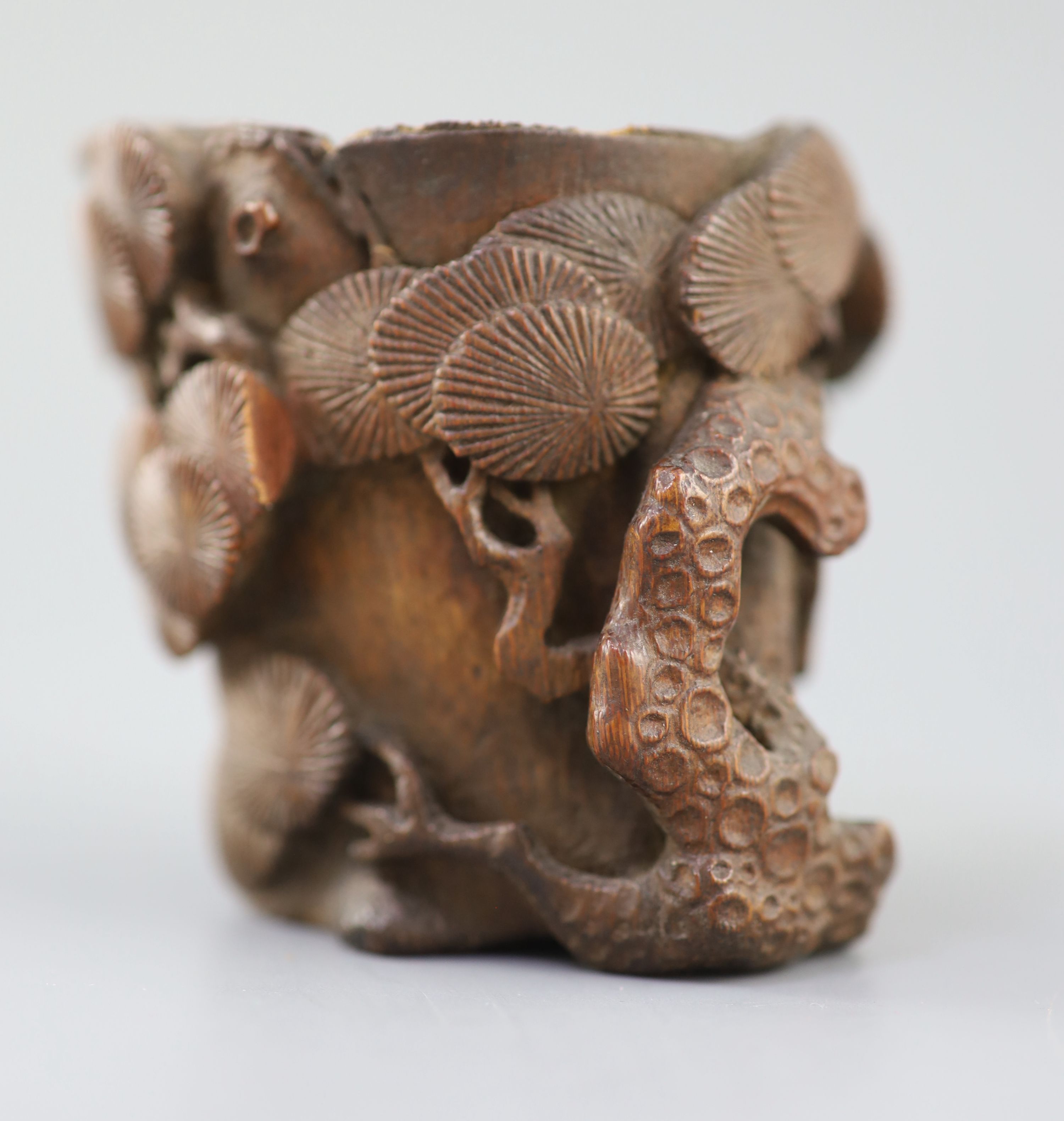 A Chinese bamboo root pine libation cup, 17th/18th century,